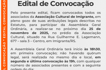 Associação Cultural de Imigrante convoca para Assembleia Geral Ordinária