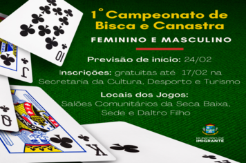 Cultura abre inscrições para o 1º Campeonato de Bisca e Canastra