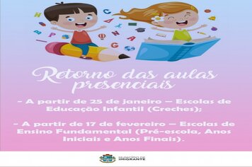 Decreto autoriza e define datas de retorno das aulas presenciais em Imigrante
