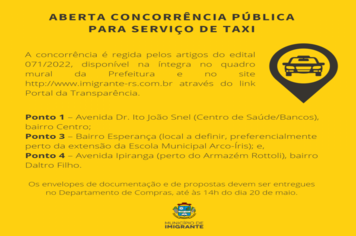 Aberta concorrência pública para serviço de Taxi