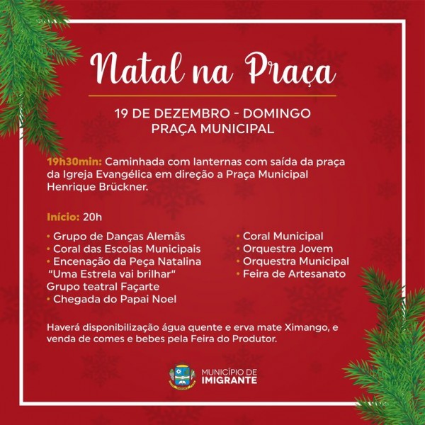 Natal na Praça está programado para o dia 19
