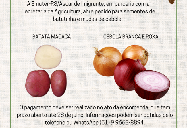 Encomenda de sementes de batatinha e mudas de cebola