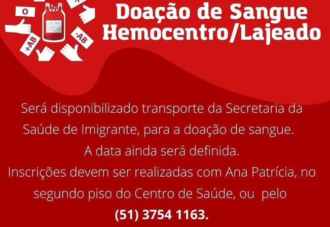 Inscrições para doação de sangue seguem até 18 de agosto