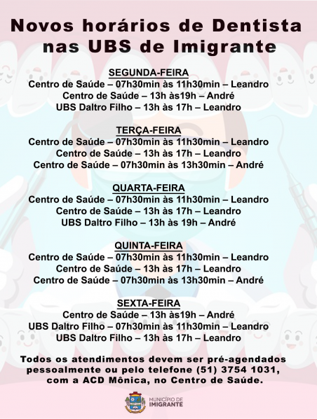 Novos horários de Dentista