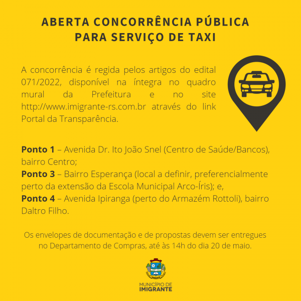 Aberta concorrência pública para serviço de Taxi